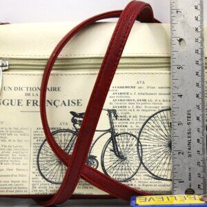 Espe Vegan Leather France/Bicycle Themed Shoulder Bag/Crossbody Bag Purse